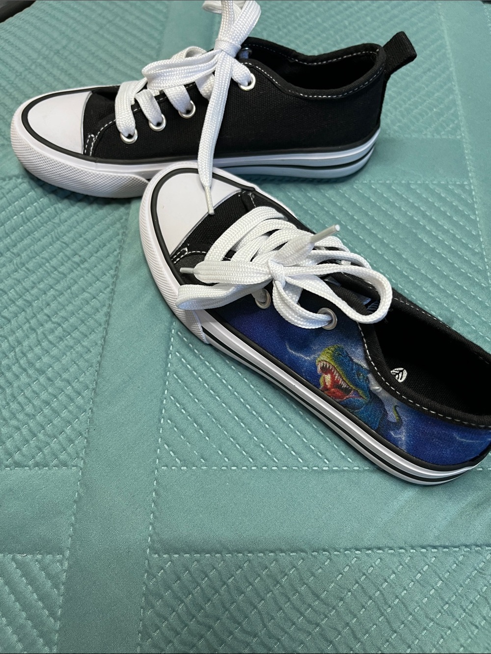 Black Canvas Low-Top Sneakers with Dinosaur Accent